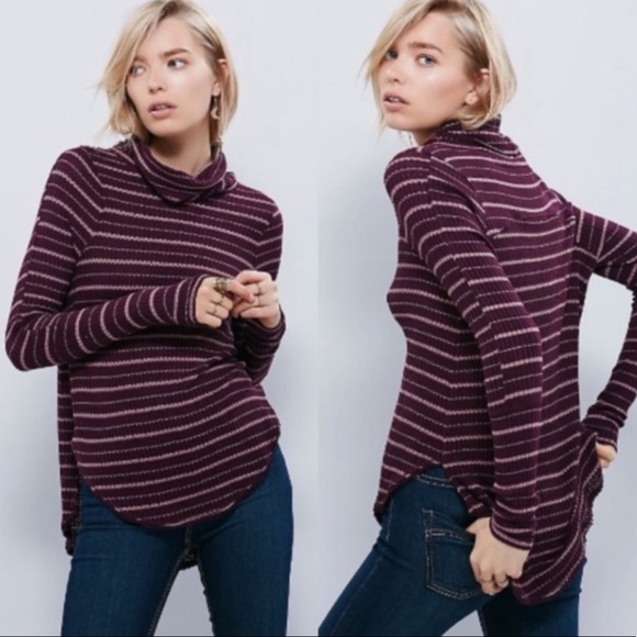 FREE PEOPLE Kristina Striped Thermal Cowl Neck Top - Picture 1 of 4